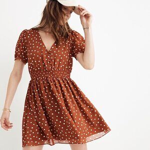 NWT Madewell Smocked-Waist Mini Dress in Inkspot Dots, Sz XS